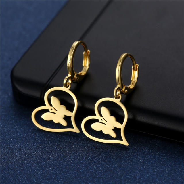 Concise easy match heart series stainless steel earrings