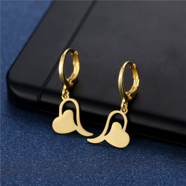 Concise easy match heart series stainless steel earrings