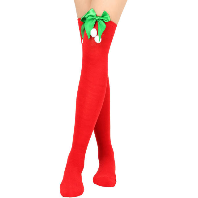 Christmas socks cute bow knee high socks