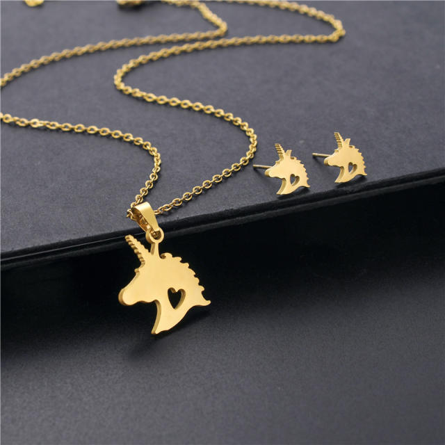 Cute bear buttefly heart symbol stainless steel necklace set