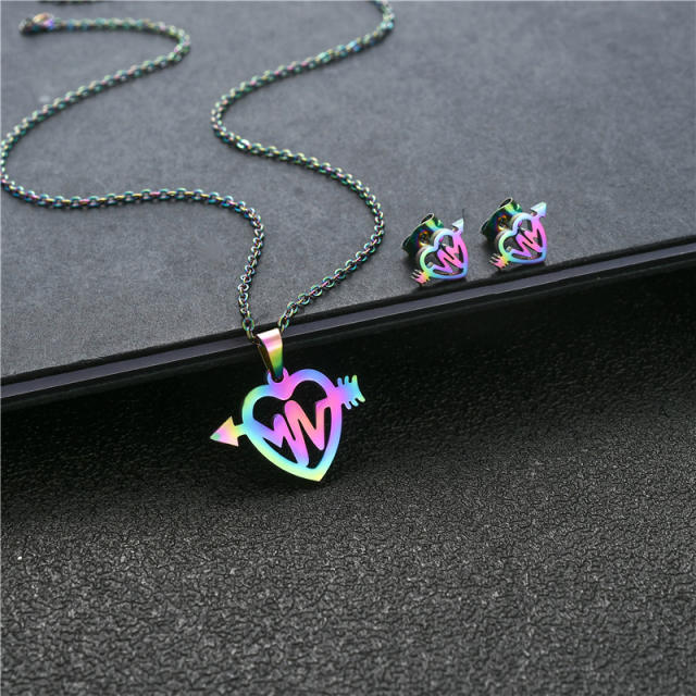 Hot sale arrow heart colorful stainless steel necklace set