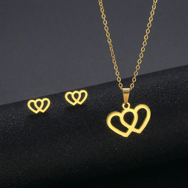 Cute bear buttefly heart symbol stainless steel necklace set