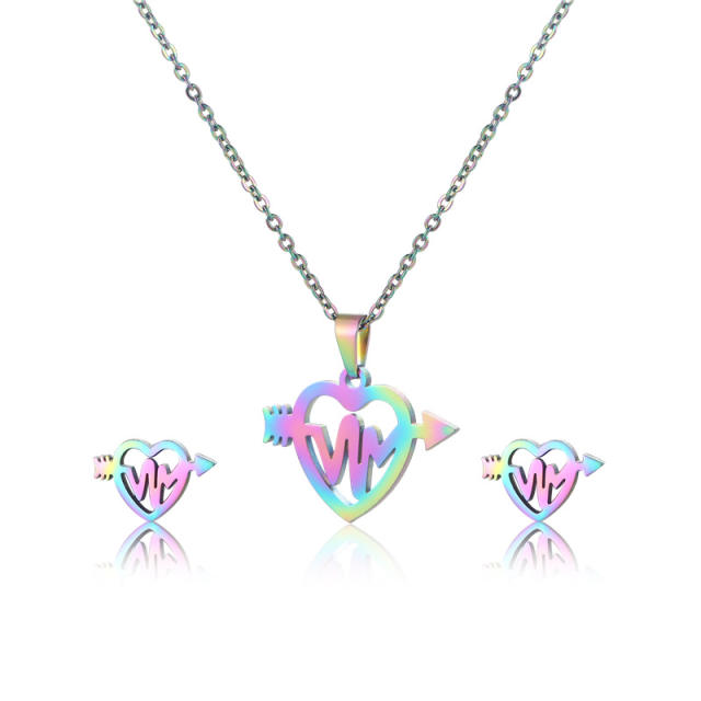 Hot sale arrow heart colorful stainless steel necklace set