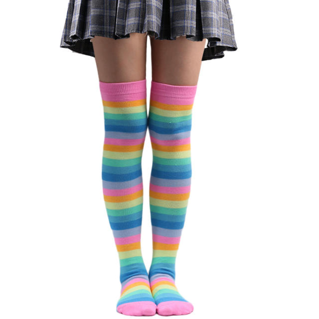 Cosplay color striped knee high socks
