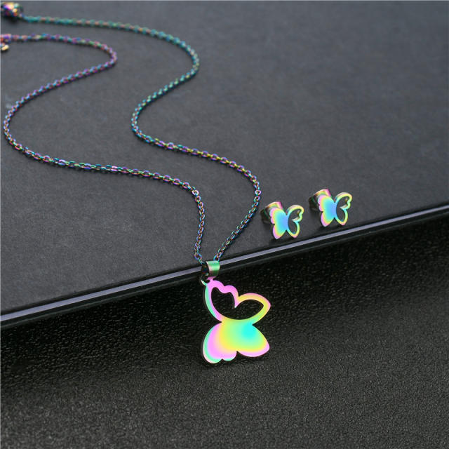 Occident fashion hollow butterfly stainless steel necklace set