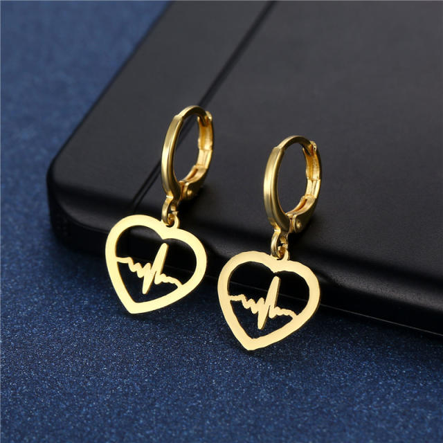 Concise easy match heart series stainless steel earrings