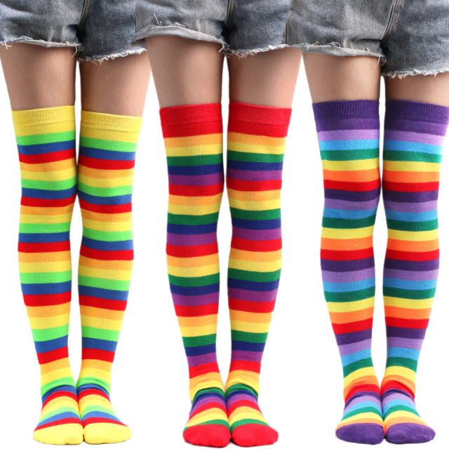 Cosplay color striped knee high socks