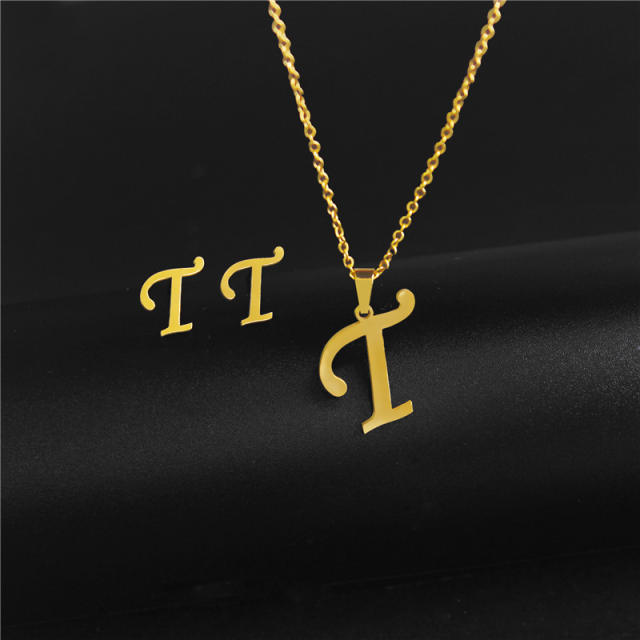 Simple design initial necklace stainless steel necklace set