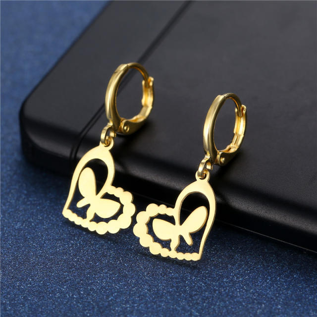 Concise easy match heart series stainless steel earrings