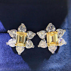 Diamond topaz flower shape wedding earrings