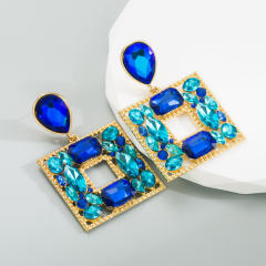 Luxury colorful glass crystal statement earings geometric square