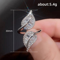 Delicate full diamond leaf shape wedding rings