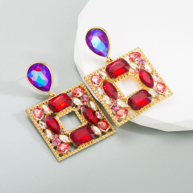 Luxury colorful glass crystal statement earings geometric square