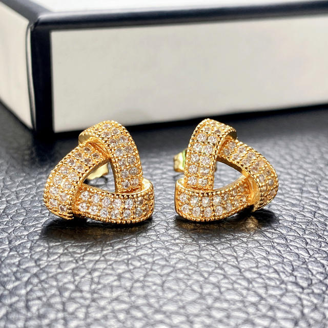 Hot sale full of diamond triangle ear studs earrings