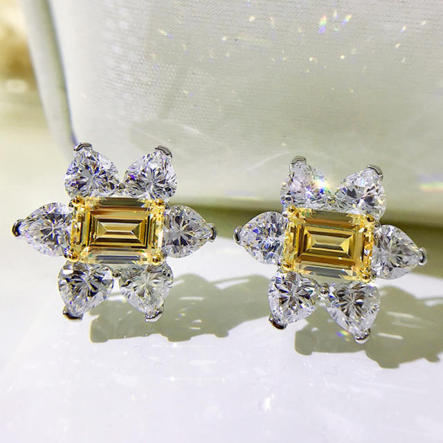 Diamond topaz flower shape wedding earrings
