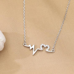 Creative silver color heartbeat necklace