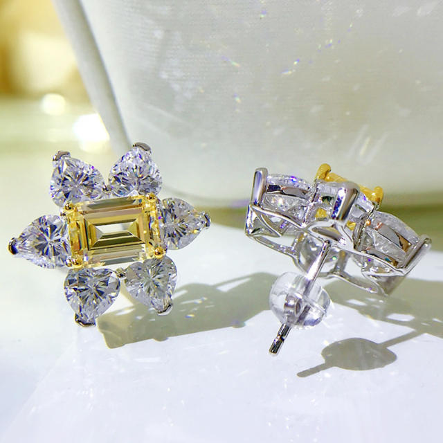 Diamond topaz flower shape wedding earrings