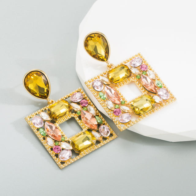 Luxury colorful glass crystal statement earings geometric square