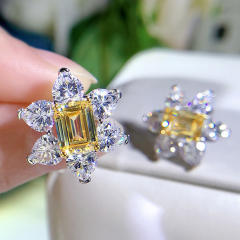 Diamond topaz flower shape wedding earrings
