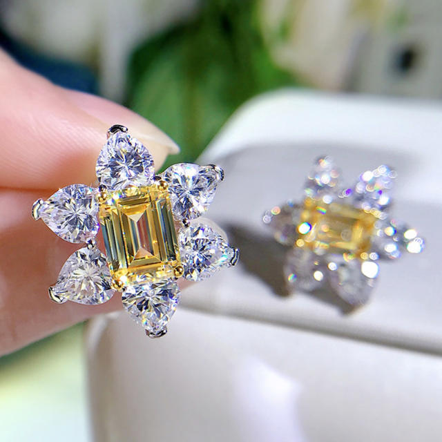 Diamond topaz flower shape wedding earrings