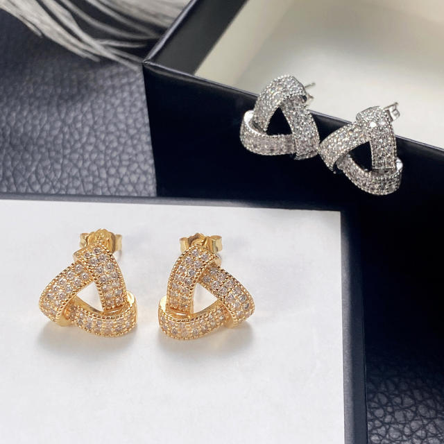 Hot sale full of diamond triangle ear studs earrings
