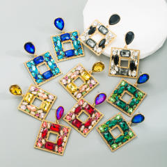 Luxury colorful glass crystal statement earings geometric square