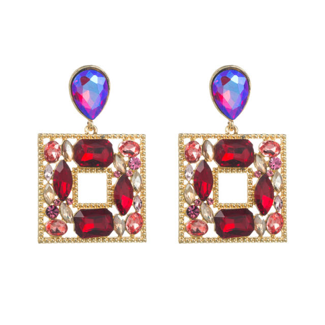 Luxury colorful glass crystal statement earings geometric square
