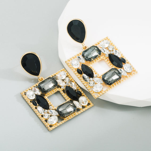 Luxury colorful glass crystal statement earings geometric square