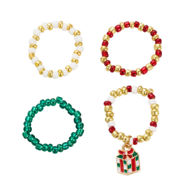 Color seed beads christmas series rings set