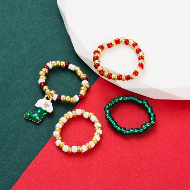 Color seed beads christmas series rings set