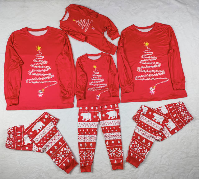 Christmas tree printing pajamas family matching pajamas