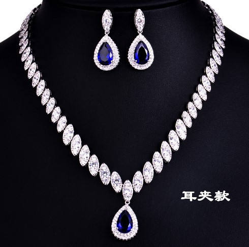 Delicate color cubic zircon drop diamond necklace set