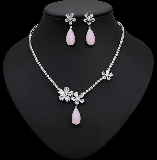 Luxury diamond drop flower diamond necklace set