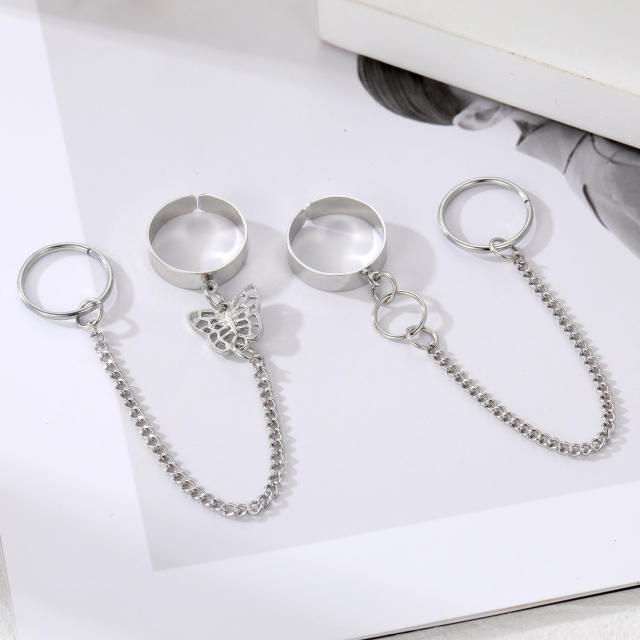 Personality silver color punk chain rings