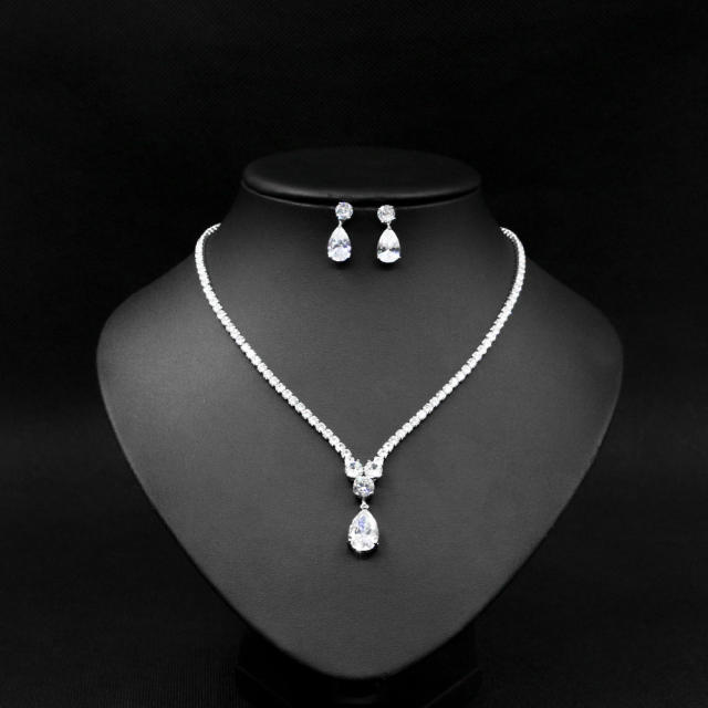 Luxury drop cubic zircon diamond necklace set