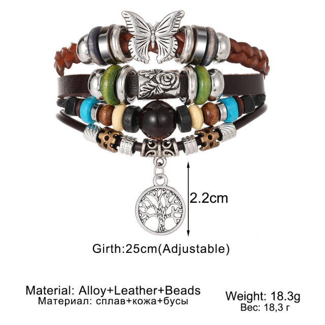 Creative butterfly symbol PU leather men bracelet