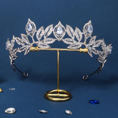 Baroque pave setting rhinestone leaf design crown