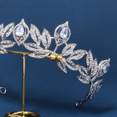 Baroque pave setting rhinestone leaf design crown