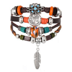 PU leather layer bracelet for men