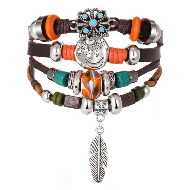 PU leather layer bracelet for men
