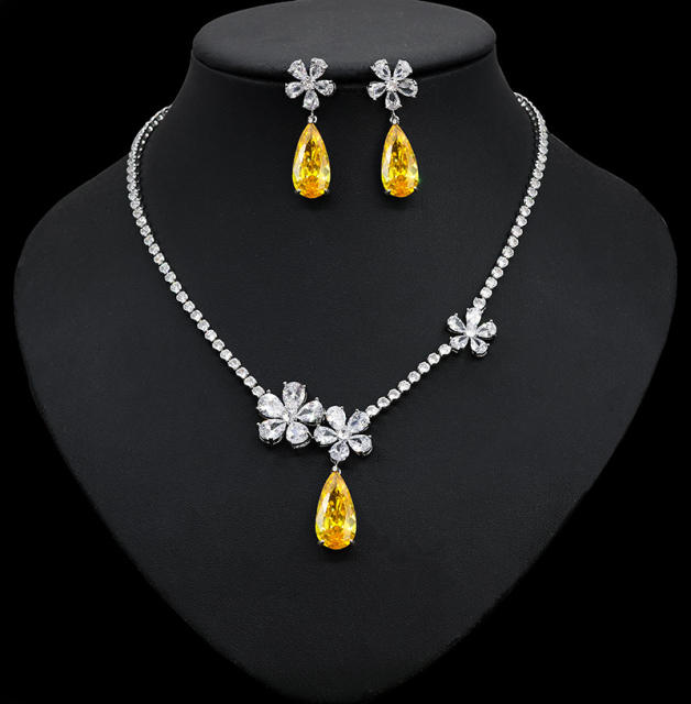 Luxury diamond drop flower diamond necklace set