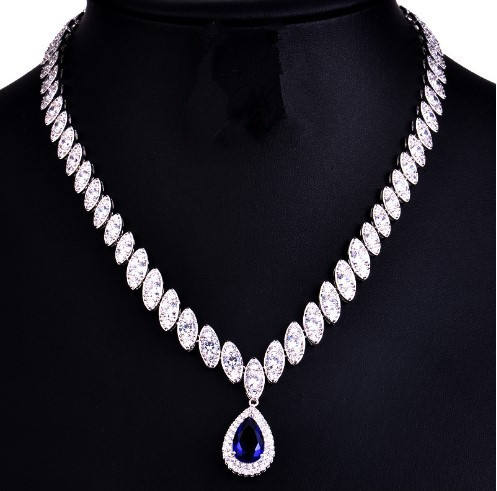 Delicate color cubic zircon drop diamond necklace set
