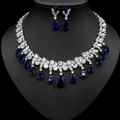 Occident fashion color cubic zircon drop diamond necklace set