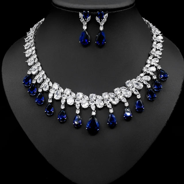 Occident fashion color cubic zircon drop diamond necklace set