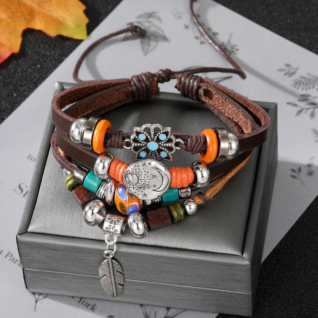 PU leather layer bracelet for men