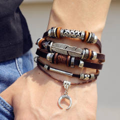 Vintage wing symbol PU leather bracelet for men