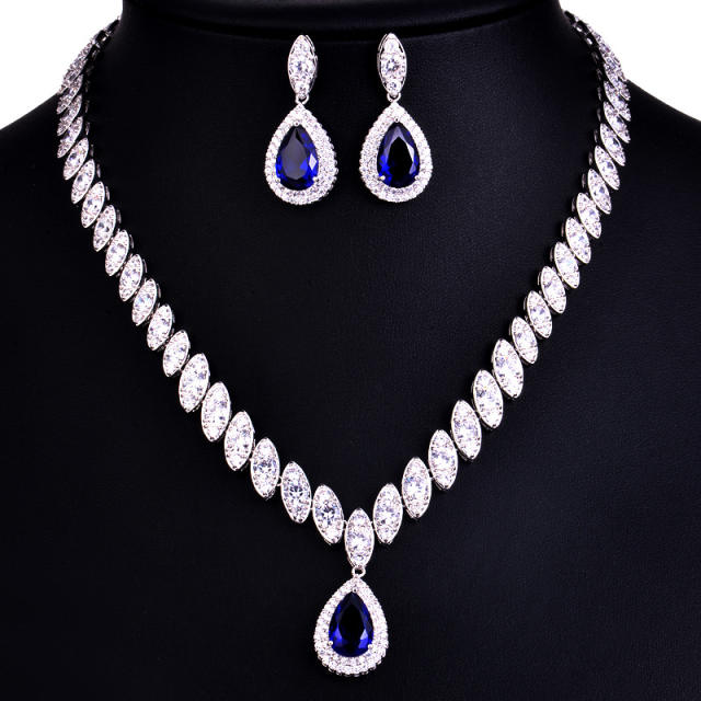 Delicate color cubic zircon drop diamond necklace set