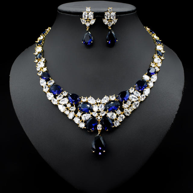 Occident fashion luxury colorful cubic zircon necklace set