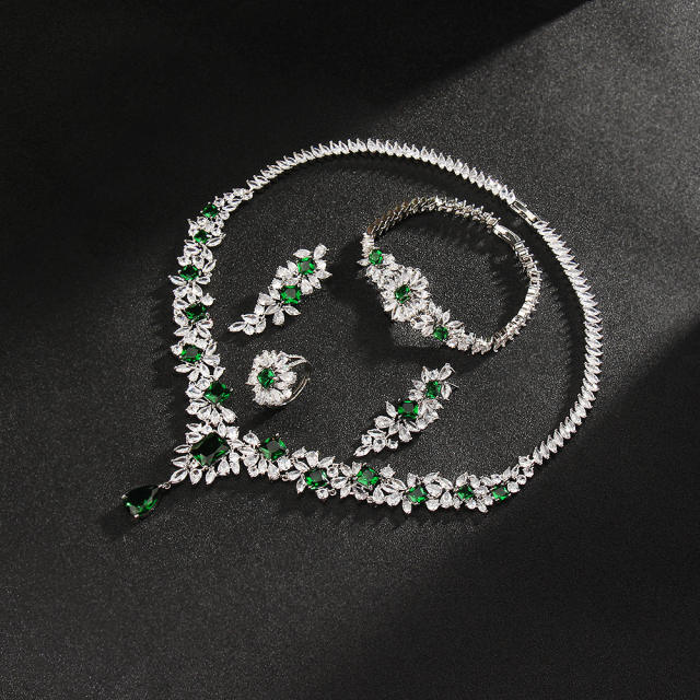 Luxury pave setting color cubic zircon necklace set