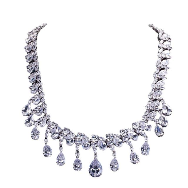 Occident fashion color cubic zircon drop diamond necklace set